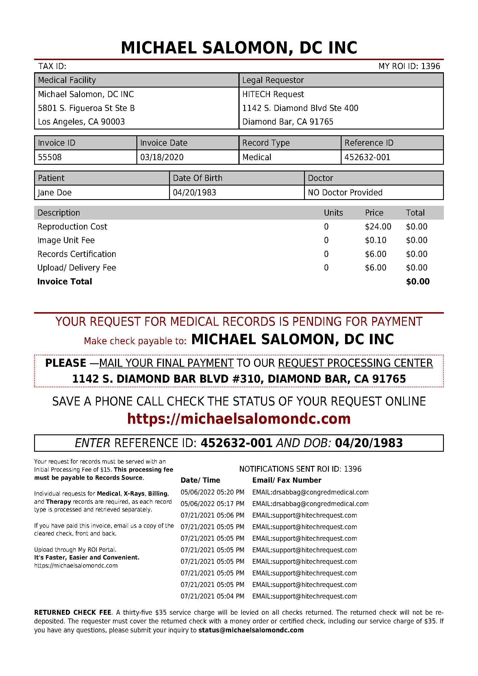 Michael Salomon, DC INC Records Fees